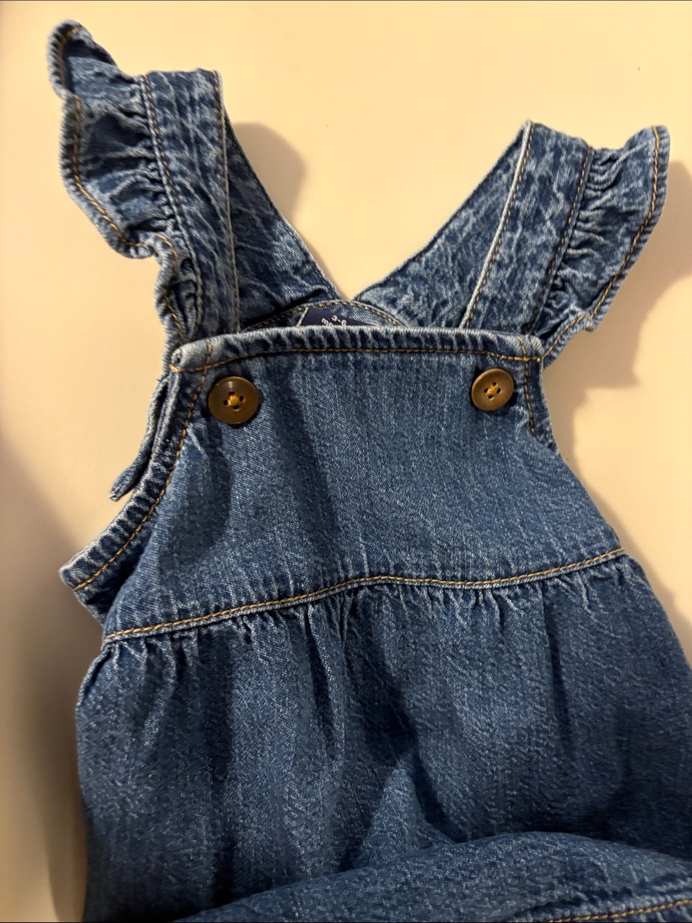 GAP Denim Blue Ruffle-Strap Overall Romper - Picture 5 of 6